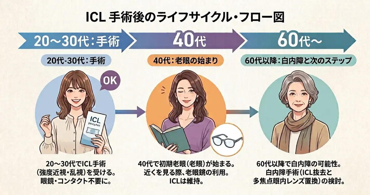 フェイキックIOL（ICL）術後のライフステージ別フローイメージ